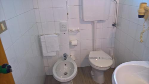 a small bathroom with a toilet and a sink at Hotel Ristorante alla Campagna in San Giovanni Lupatoto