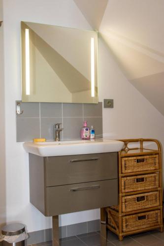 a bathroom with a sink and a mirror at LA CHARMERAIE in Arrest