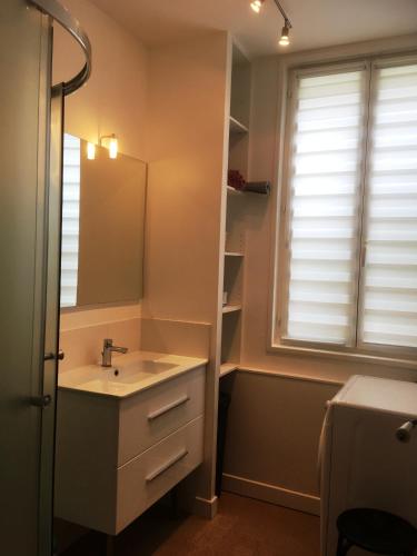 une salle de bain avec un lavabo et un miroir dans l'établissement LES PAILLETTES, à Le Touquet-Paris-Plage