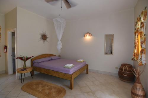 1 dormitorio con 1 cama en una habitación blanca en Soufriere Guesthouse en Soufrière