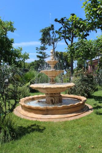 una fuente en medio de un patio con hierba en Green Garden, en Pompeya