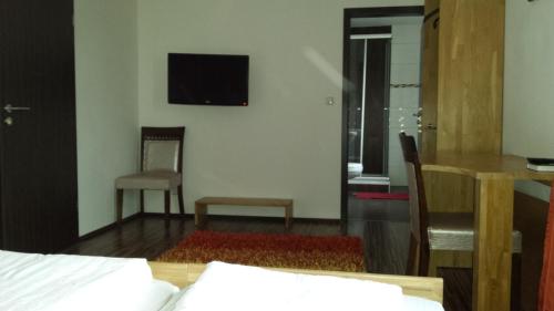 a bedroom with a bed and a tv on a wall at Hotel La Terrazza in Wetzlar