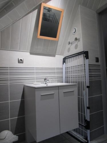 une salle de bain avec un lavabo et une douche dans l'établissement LES 4 VENTS, à Saint-Berain-sur-Dheune