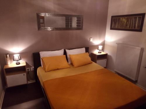 מיטה או מיטות בחדר ב-Bel appartement T2 près du lac avc un parking privé