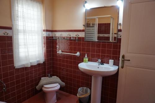 een badkamer met een wastafel, een toilet en een spiegel bij BELLA VIST EBI-1039 in Mundaka