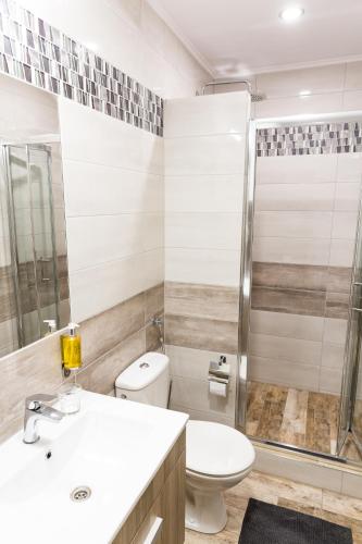 a bathroom with a toilet and a sink and a shower at SoleGutta in Kolárovo
