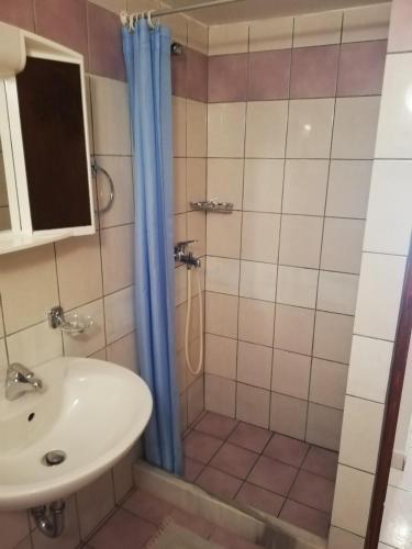 a bathroom with a shower and a sink at Apartments Edi Pogana in Punta Križa