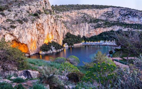 a view of a lake with a mountain at Amazing Apartment in Athens