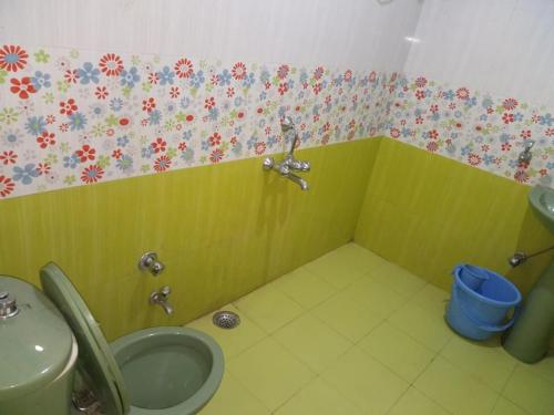 baño verde con lavabo y aseo en 2bhk Apartments near Khajjiar Lake, en Khajjiar 