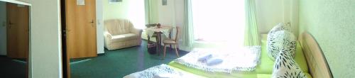 a hospital room with a bed and a couch at Erbgericht in Bad Schandau