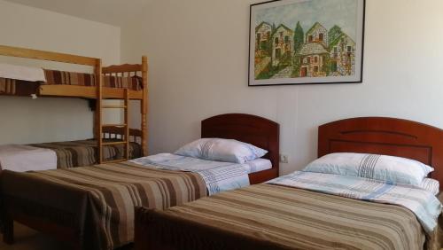 2 łóżka w pokoju z 2 łóżkami piętrowymi w obiekcie Agrotourism Matusko w Neum