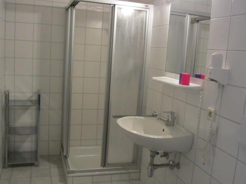 y baño con lavabo y ducha. en Apartments Hartsleben en Flachau