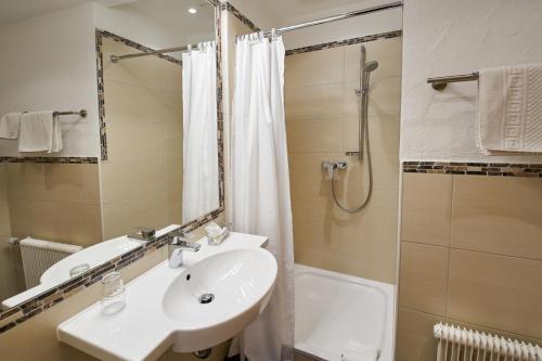 a bathroom with a sink and a shower at Landhotel Krolik in Daun
