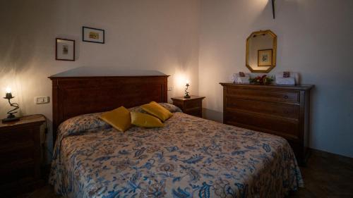 a bedroom with a bed with a dresser and a mirror at Poggio Al Palio in San Lorenzo a Merse