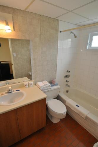 a bathroom with a toilet and a sink and a tub at Auberge le Parasol in Saguenay