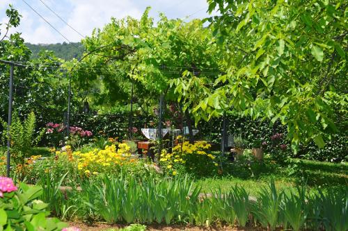 a garden with colorful flowers and trees at Apartment Gogo in Opatija