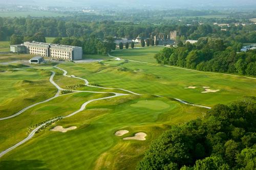 an aerial view of a golf course at shanagarry / Ballycotton Glamping pod in Cork