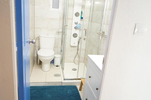 W łazience znajduje się toaleta i prysznic. w obiekcie Punta Prima beach apt Orihuela Costa w mieście Punta Prima