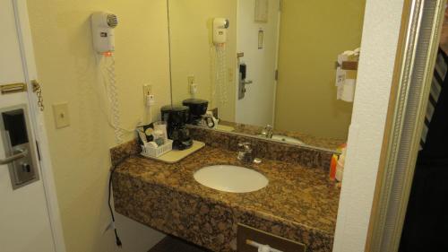 a bathroom counter with a sink and a mirror at Baymont Inn & Suites by Wyndham Holbrook in Holbrook