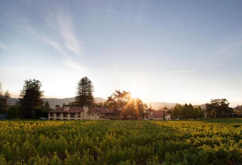 a house in a field with the sun in the background at Napa Valley Lodge in Yountville