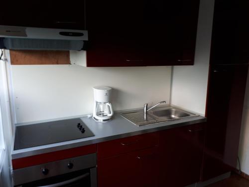 a small kitchen with a sink and a counter at STUDIO FACE MARINA in Saint-François
