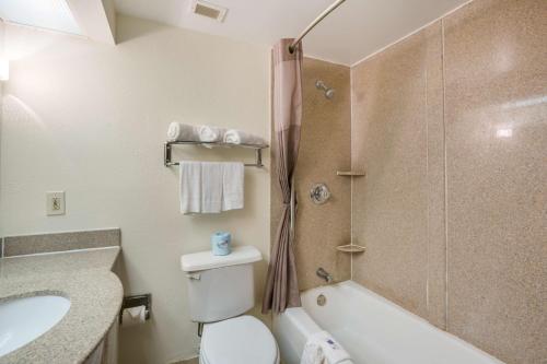 a bathroom with a toilet and a sink and a shower at Budgetel Inns & Suites - Atlanta Galleria Stadium in Atlanta