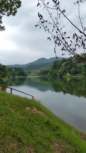 a view of a river with mountains in the background at ACERO ROSSO in Pianfei