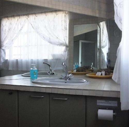 a bathroom counter with a sink and a mirror at Tatenda Guest House in Hazyview