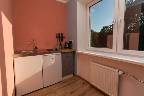 a kitchen with a sink and a window at Observatory apartement in Tyravere