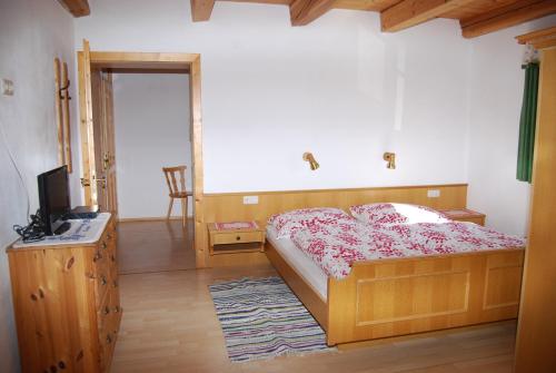 a bedroom with a bed and a desk and a television at Bauernhof Hatzlhof in Schöder