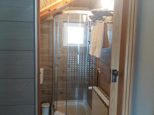 prysznic ze szklanymi drzwiami w łazience w obiekcie Smx Apartement w mieście Prelog