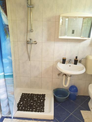 a bathroom with a shower and a sink at Rooms and Apartments V&M in Umag