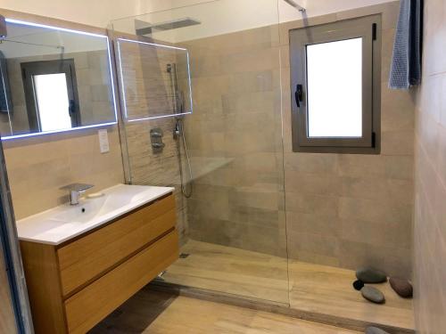 bagno con lavandino e doccia di Lumio petite maison loft vue mer imprenable a Lumio