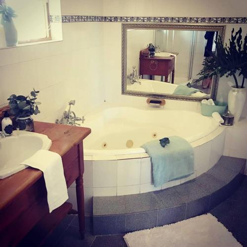 a bathroom with a tub and a sink and a mirror at Erin Guesthouse and B&B in Bergville