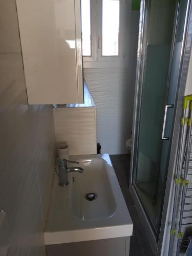 une salle de bain avec un lavabo et une douche dans l'établissement le manege vue panoramique, à Cassis