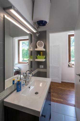 a bathroom with a sink and a mirror at La Casa di Davide - David Home in Cave del Predil