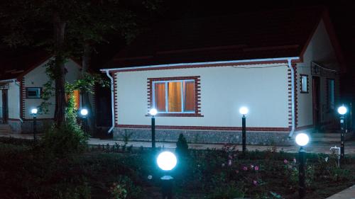 a house with lights in front of it at night at Selena in Qusar