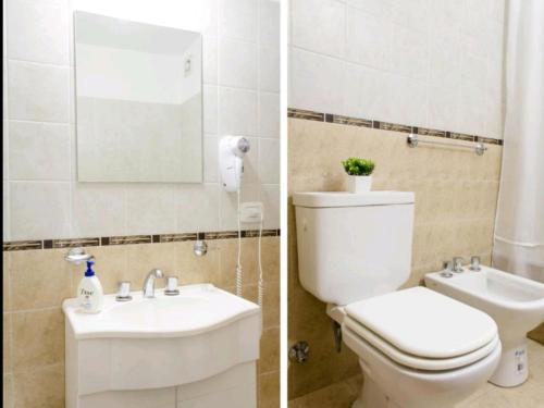 - deux photos d'une salle de bains avec toilettes et lavabo dans l'établissement Tranquilo, comodo y cerca de todo, à Córdoba