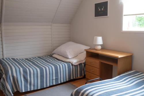 Кровать или кровати в номере Klimatyczny domek w Kopalinie