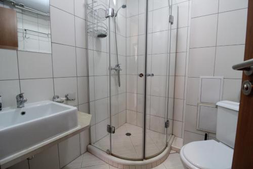 バンスコにあるPine Tree Apartment D34のバスルーム(シャワー、洗面台、トイレ付)