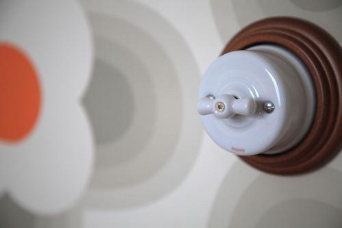 a close up of a toilet knob on a wall at Chez Ric et Fer in Coucy-le-Château-Auffrique