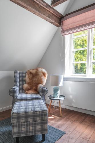 a teddy bear sitting on a chair in a room at meinsachsenwald forsthaus friedrichsruh in Aumühle