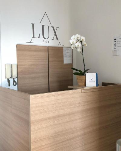 a counter with a flower on top of it at Lux in Naples