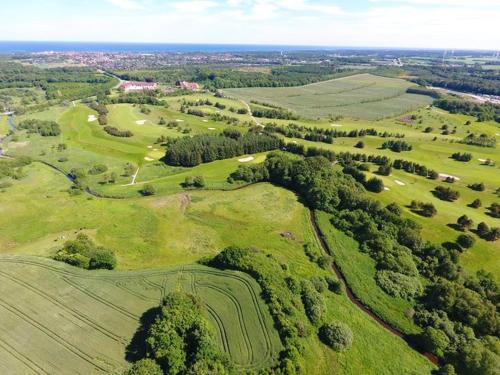 an aerial view of a green field with trees at Sæby Spektrum & Hostel in Sæby