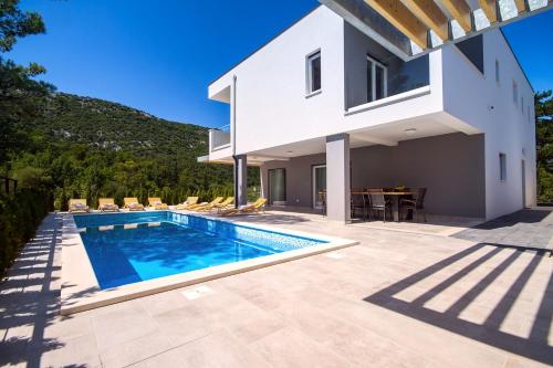 a villa with a swimming pool and a house at Villa Tela in Kučiće