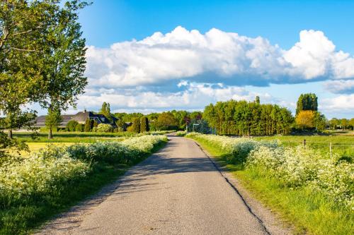 a dirt road in a field with trees and clouds at Van Doremaele Luxury Guesthouse in Velddriel
