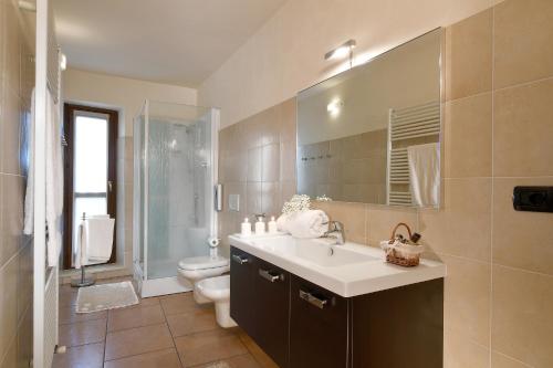 CarrùにあるVista Sulle Langheのバスルーム(洗面台、トイレ、鏡付)
