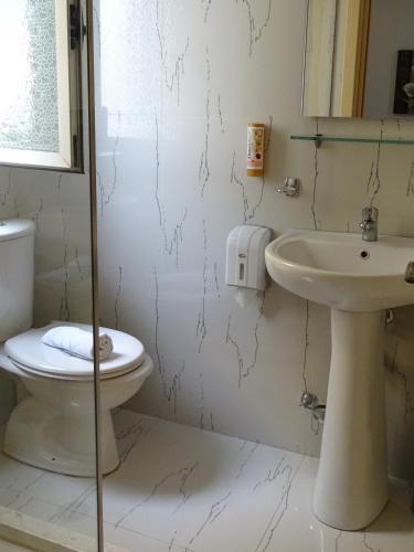 a bathroom with a toilet and a sink at Signature Idea hotel in Tirana