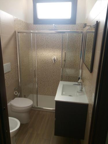 a bathroom with a shower and a toilet and a sink at b＆b casa d'amicis in Roccaforzata