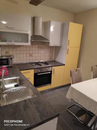 una cucina con lavello e fornello forno superiore di Villa Lisinski a Zara (Zadar)